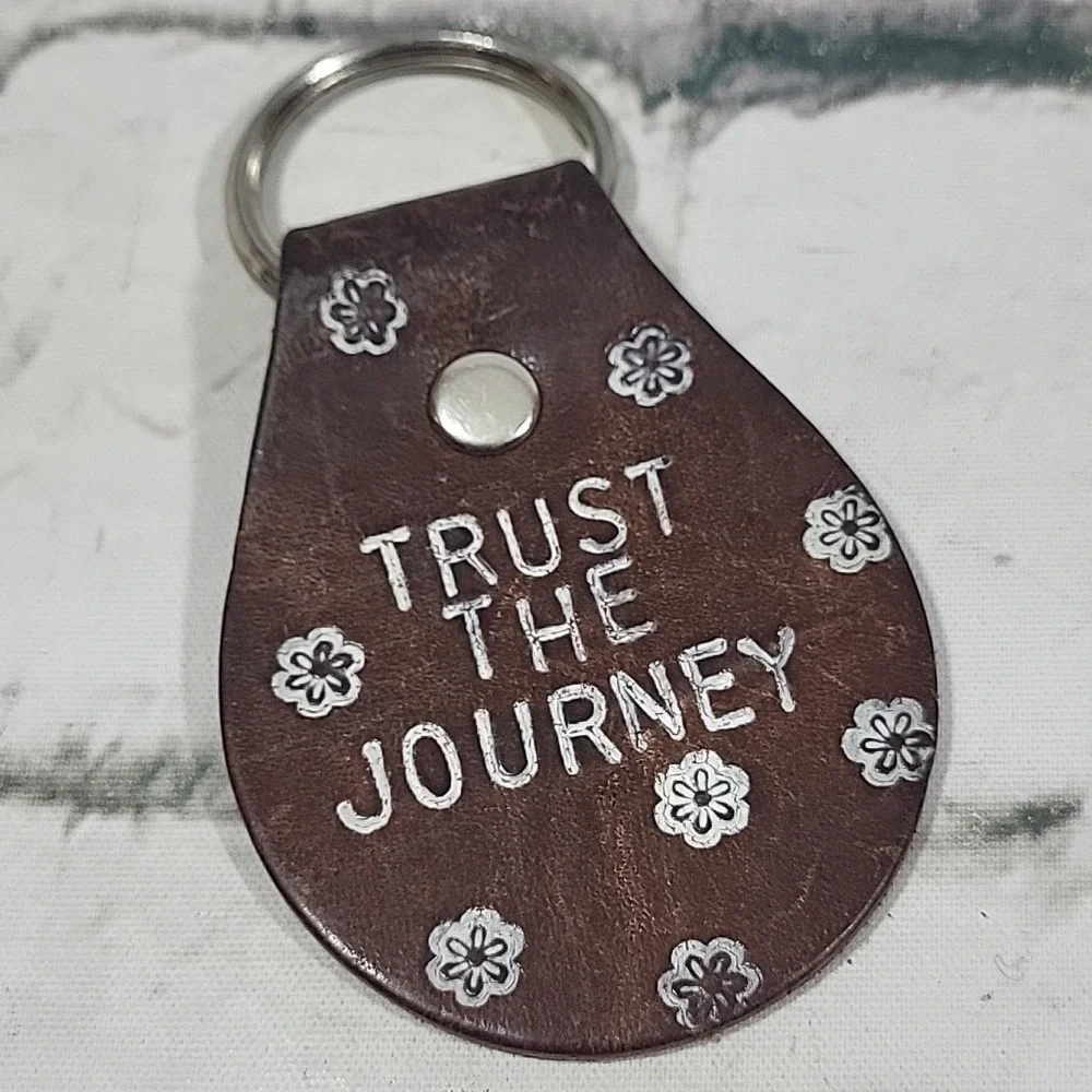 Vintage‎ Trust The Journey Keychain Tooled Leather Motivational Western